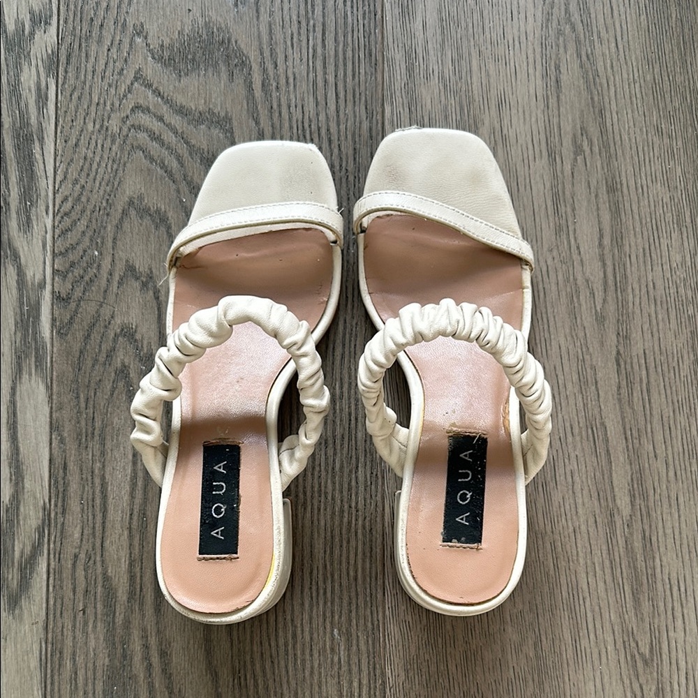 AQUA Women's Cream Block Heel Sandals